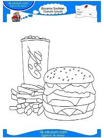 Çocuklar İçin Hamburger Boyama Sayfaları 